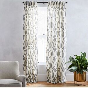 WEST ELM- Cotton Canvas Scribble Lattice Curtains (Set of 2) - Feather Gray